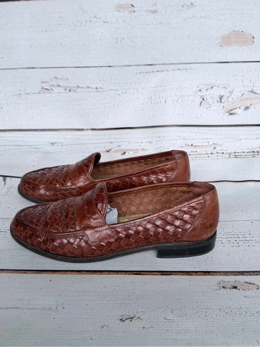 Vintage Pappagallo Brown Woven Leather Penny Loafers - Size 5.5